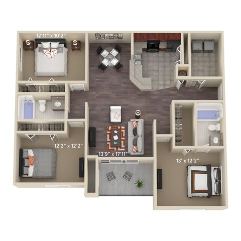 C2 WILLOW three bedroom two bathroom floor plan
